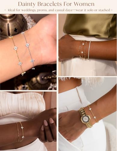 Gold Bracelets for Women Non Tarnish 14K Gold Plated Clover Bracelet