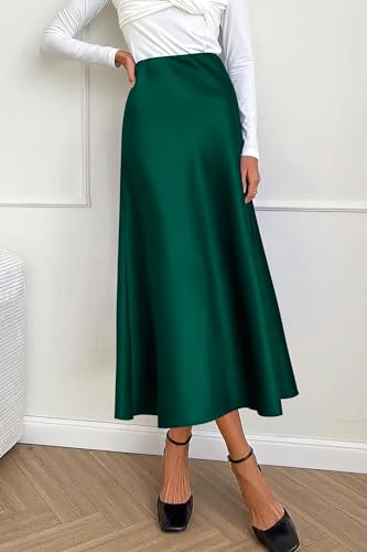 PRETTYGARDEN Women's Satin Midi Skirts Dressy Casual