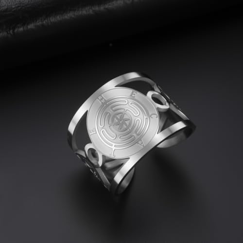 TEAMER Hekate Wheel Ring Stainless Steel Adjustable Hecate's Wheel Ring Wicca Wheel of Hekate Goddess Amulet Jewelry For Women