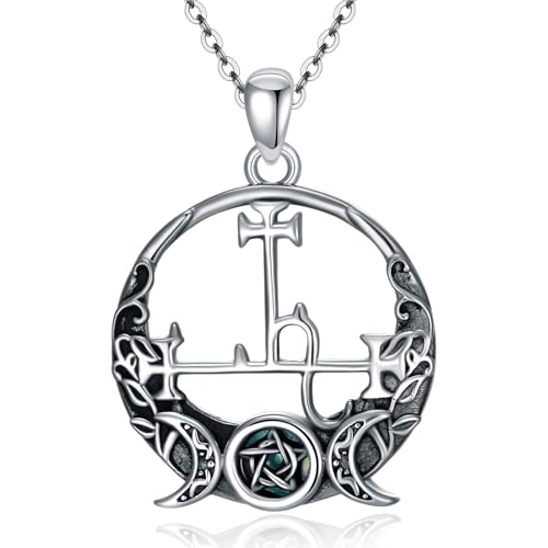 Sterling Silver Pentagram Necklace Triple Moon