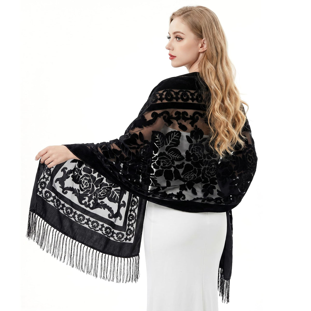 Sucrain Women Velvet Shawl and Wrap for Evening Dresses Wedding Soft Sheer Rose Scarf Shawl for Dress Accessories Winter