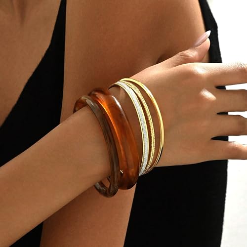 Acrylic Bangles Bracelets for Women, Irregular Acrylic Resin Chunky Bracelets Geometric Fashions Thick Statement bangle Set
