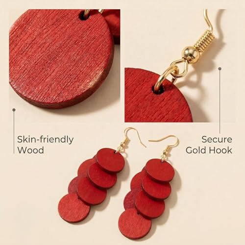 Bohemian Wooden Layered Disc Dangle Earrings