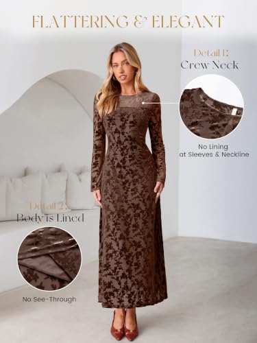 Simplee Womens Velvet Long Sleeve Fall Formal Wedding Guest Maxi Dress