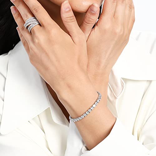 18k White Gold Plated CZ Tennis Bracelet, 4MM Cubic Zirconia Charm Bracelet for Women Men