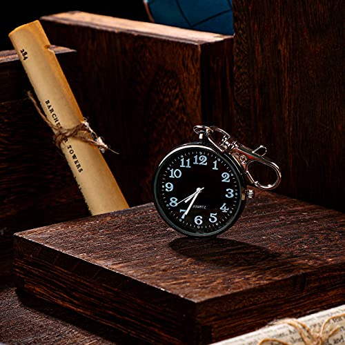2 Pieces Quartz Pocket Watch with Key Buckle Round Keychain Clip on Wa