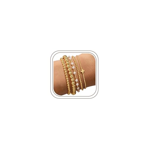 Yoosteel Gold Beaded Bracelets for Women Teen Girls, Gold Plated Jewelry
