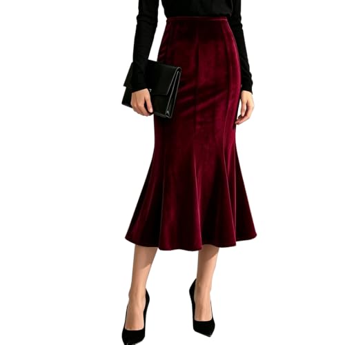 TONCHENGSD Women's Fall Winter Velvet Midi Skirt High Wasit Bodycon Fishtail Skirts Main image