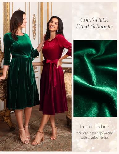 DRESSTELLS Velvet Cocktail Dress for Women, 2025 Winter Christmas Holiday Dress, 3/4 Long Sleeves Party Formal Gala