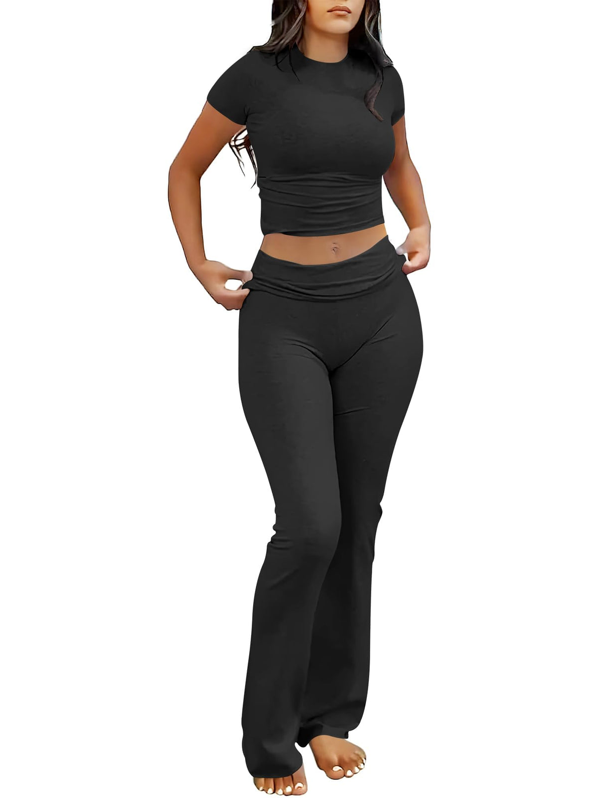 Lounge Sets For Women 2 Piece Foldover Yoga Flare Leggings