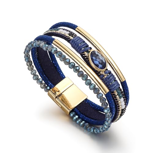Edoneery Leather Wrap Bracelets for Women, Boho Layered Cuff Bangle