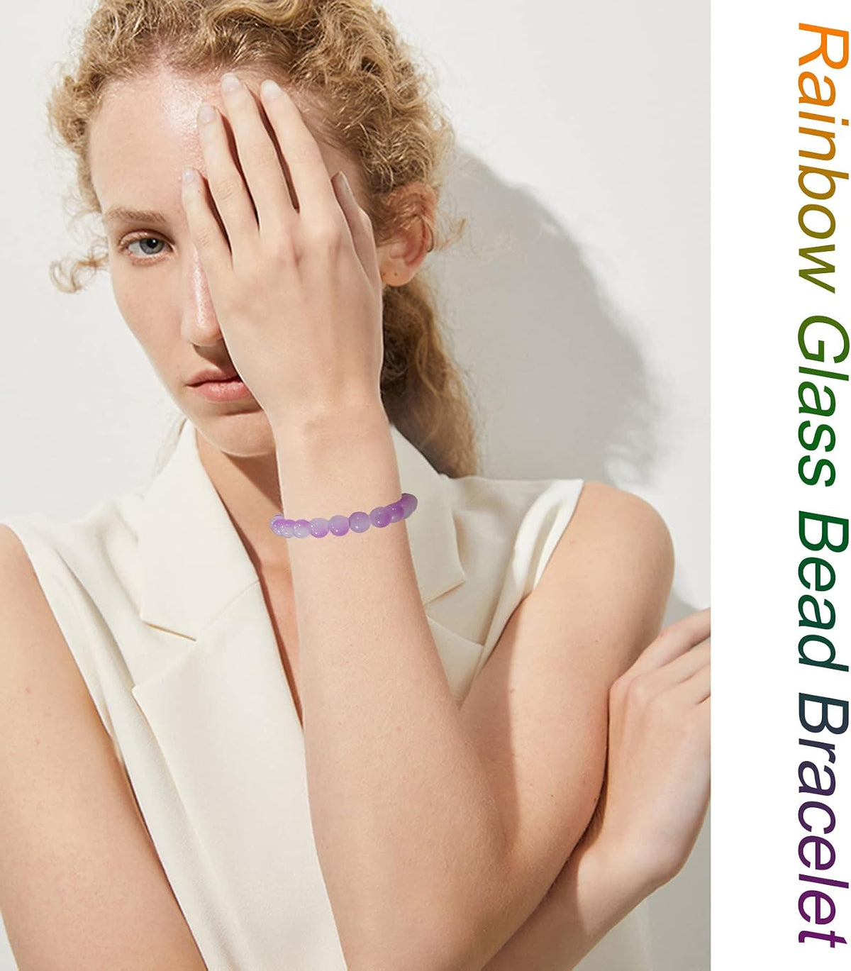 SAMOCO 18Pcs 8mm Glass Beaded Stretch Bracelets for Women