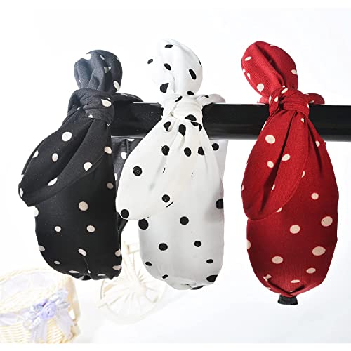 3 Pack Bow Headbands for Women,Wide Polka Dot Headband for Women Rabbit Ear Hair hoop