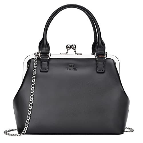 Vintage PU Leather Kiss-Lock Clutch Handbag