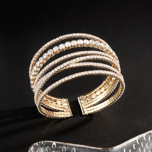 Suyi Rhinestone Bracelet Multilayer Gold Cuff Bracelet for Women Crystal Braidal Bracelets
