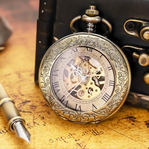 Mechanical Pocket Watch, for Men Women Special Magnifier Half Hunter E