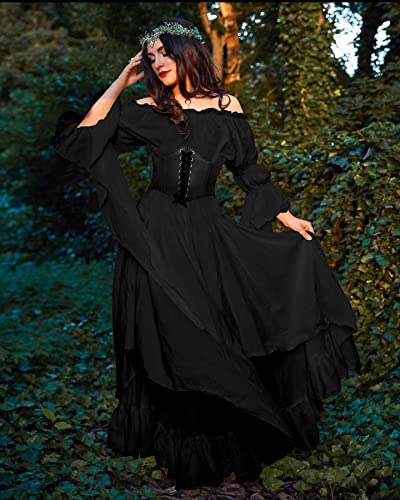 YEAXLUD Women's Victorian Dress Puff Sleeve Off Shoulder Ruffle Medieval Costume for Women Renaissance Dress
