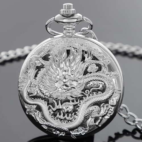 Dragon Design Quartz Pocket Watch Roman Numerals with Chain Birthdays Secondary image