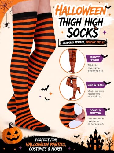 SATINIOR 3 Pairs Halloween Striped Thigh High Socks, Knee High