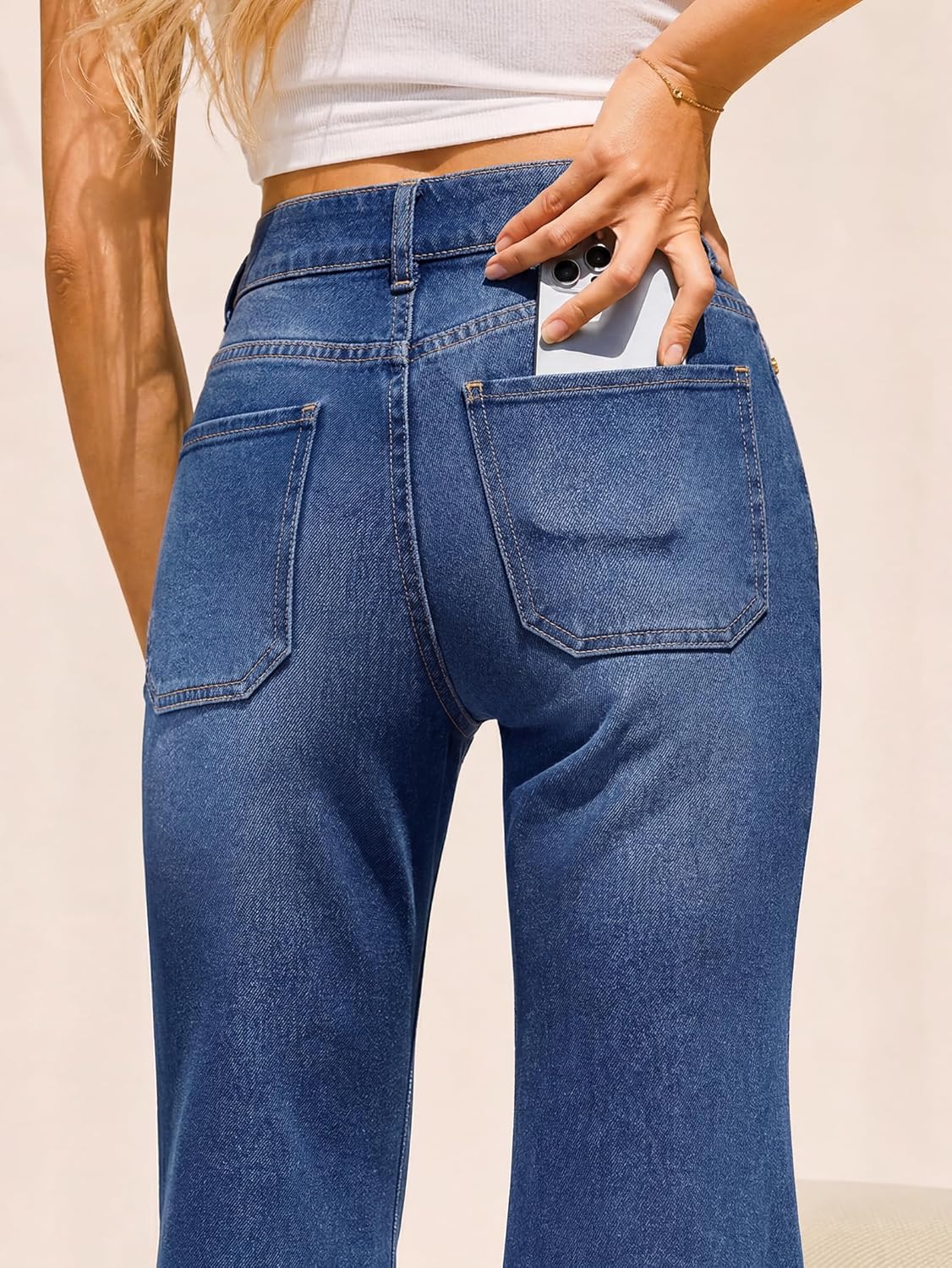 Flare Jeans For Women Frayed Hems Bell Bottom Jeans Mid High Waisted