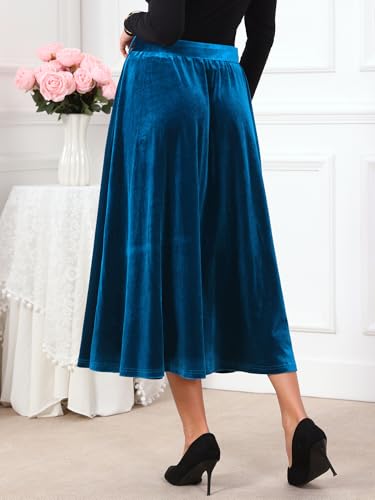 Women's Velvet High Waist A-Line Formal Long Skirt with Belt
