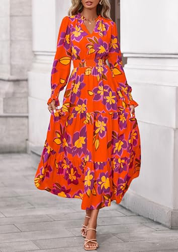 PRETTYGARDEN Women's Floral Maxi Dress Fall A Line Wedding Guest Dresses