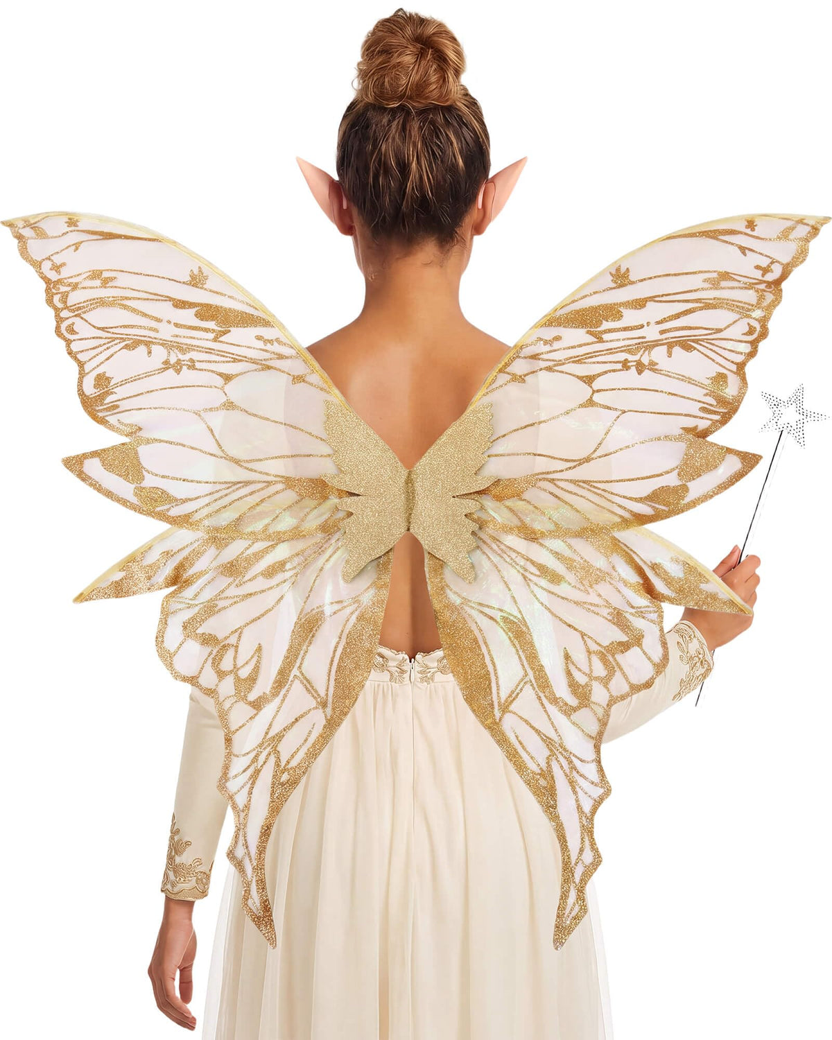 YKW Fairy Wings for Adult Women,31.5"x29" Butterfly Cosplay Wings with Lace Gloves,Organza Costume Wings for Halloween Party