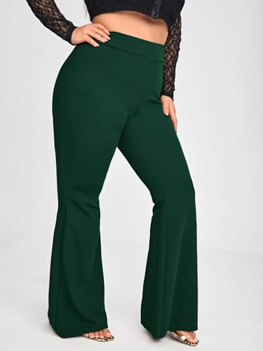 Wdirara Women's Plus Size Elastic High Waist Flare Bell Bottom Ribbed
