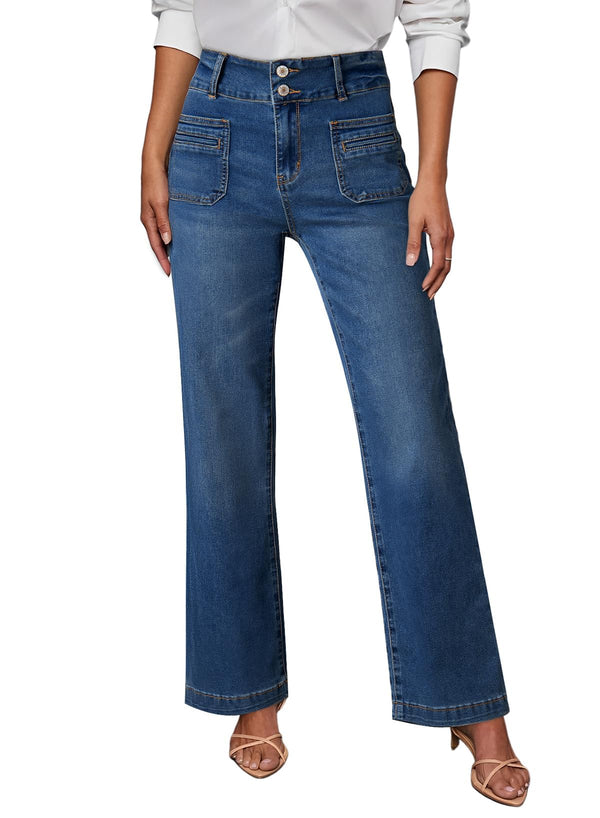 Sidefeel Women's Wide Leg Jeans High Waisted Tummy Control Stretchy