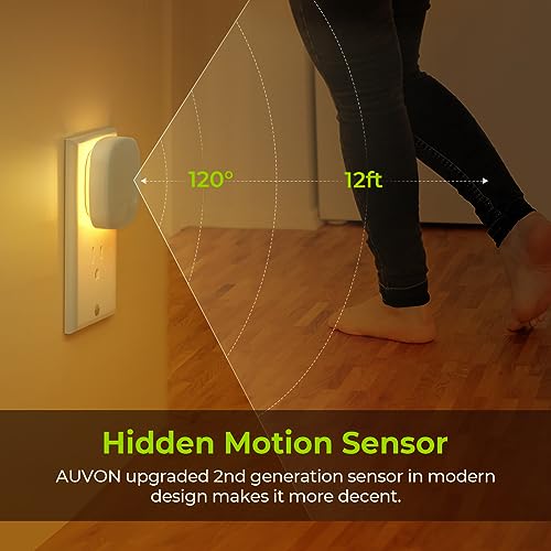 Auvon Plug-in LED Backlit Night Light With Motion Sensor & Dusk to Dawn Sensor, Dimmable Warm Whi...
