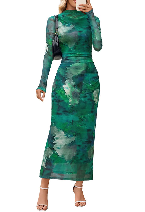 MEROKEETY Womens Fall Long Sleeve Floral Wedding Guest Maxi Dress
