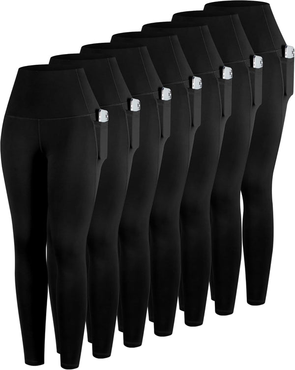 Leggings With Pockets For Women, 7 Packs High Waisted