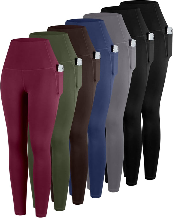 Leggings With Pockets For Women, 7 Packs High Waisted