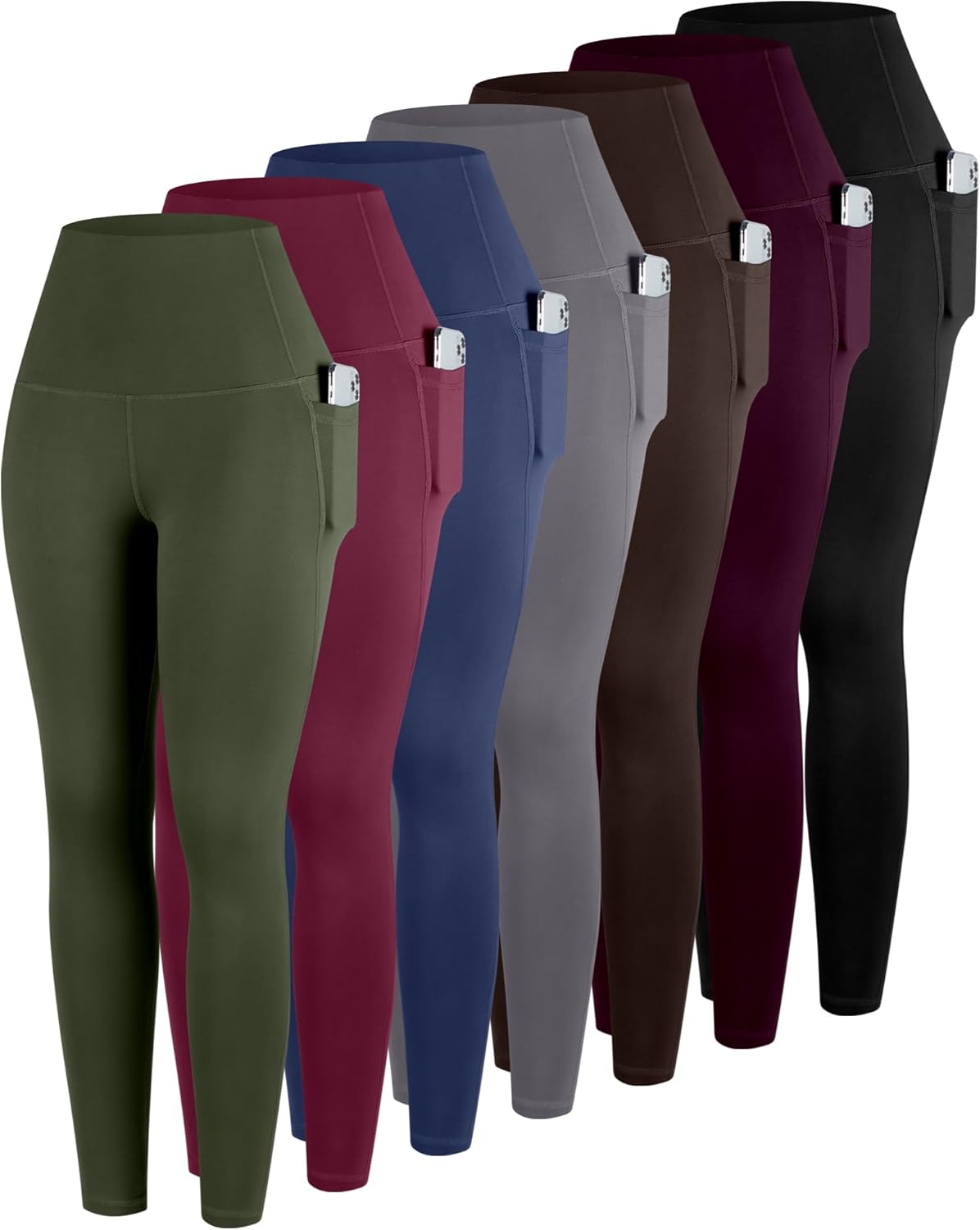 Leggings With Pockets For Women, 7 Packs High Waisted