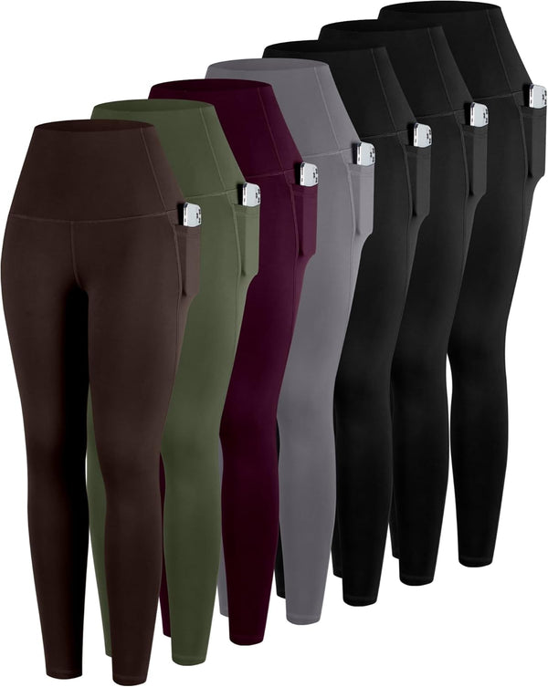Leggings With Pockets For Women, 7 Packs High Waisted