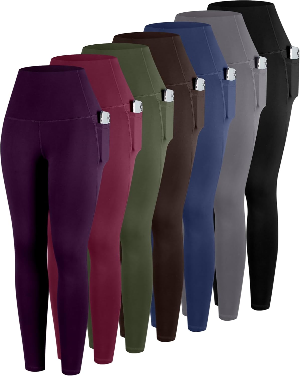 Leggings With Pockets For Women, 7 Packs High Waisted