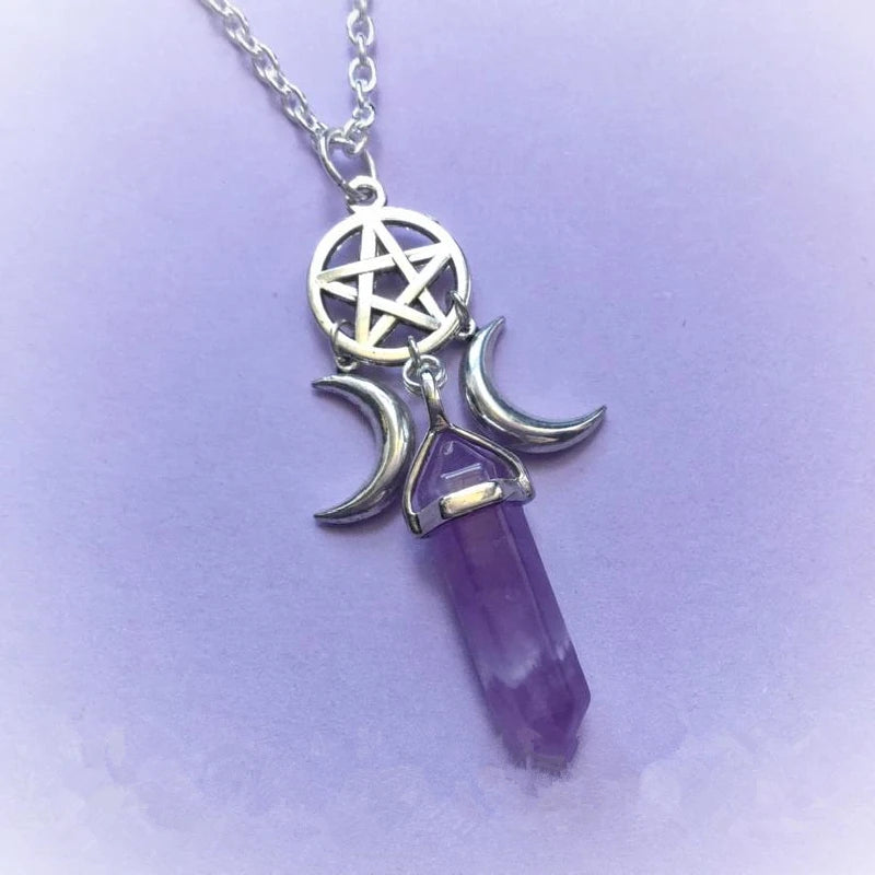 Triple Moon Goddess Crystal Wiccan Strong Pendant
