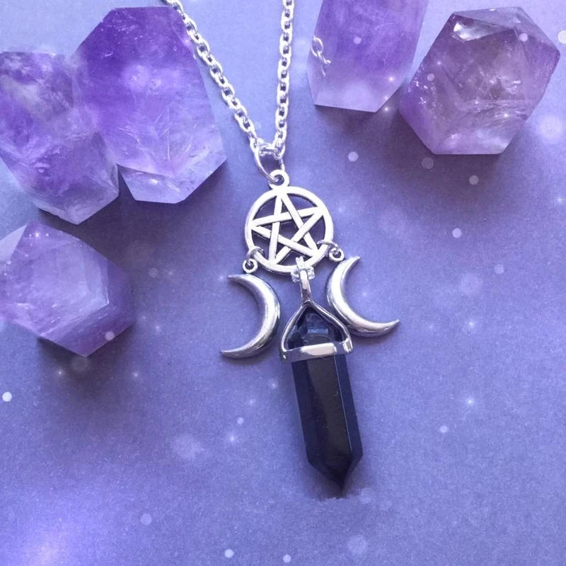 Triple Moon Goddess Crystal Wiccan Strong Pendant