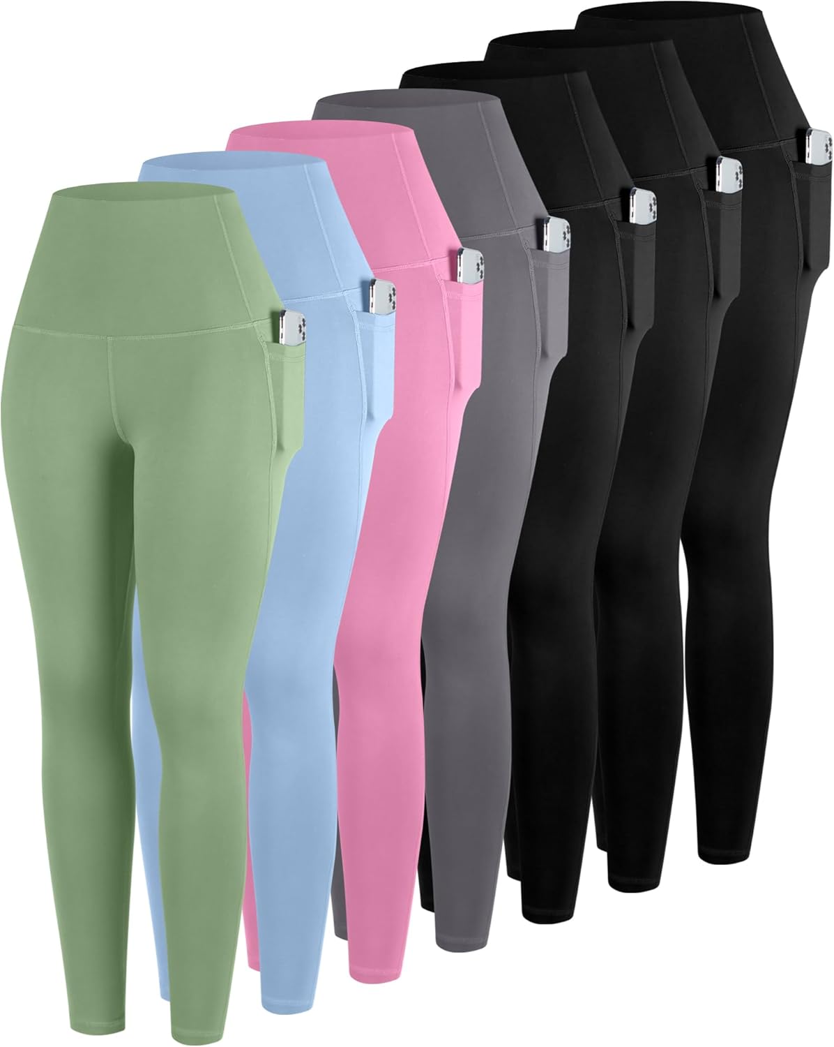 Leggings With Pockets For Women, 7 Packs High Waisted