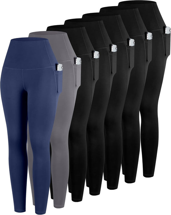 Leggings With Pockets For Women, 7 Packs High Waisted