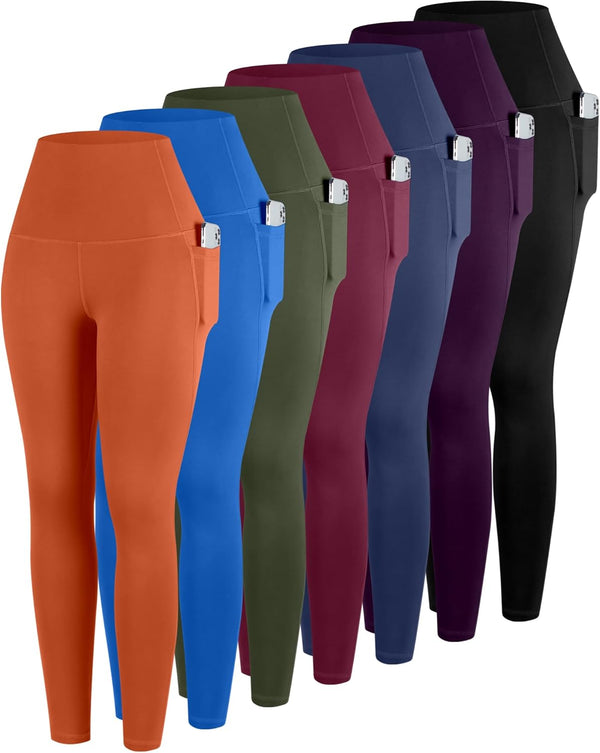 Leggings With Pockets For Women, 7 Packs High Waisted