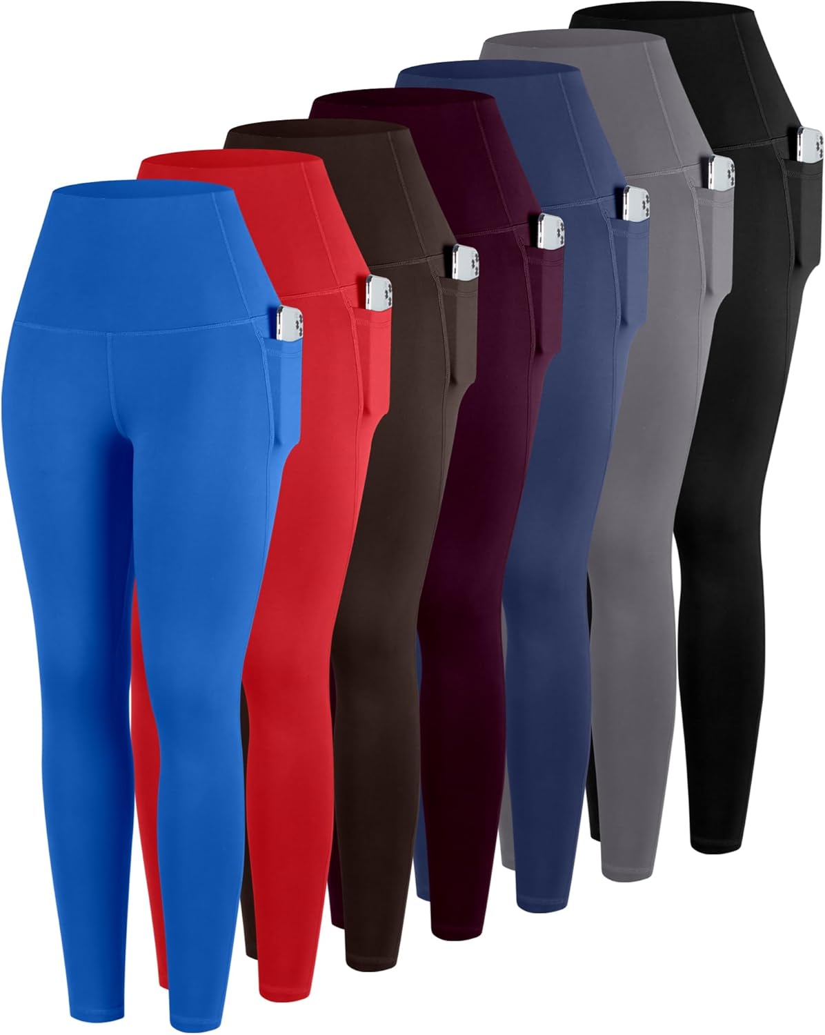 Leggings With Pockets For Women, 7 Packs High Waisted