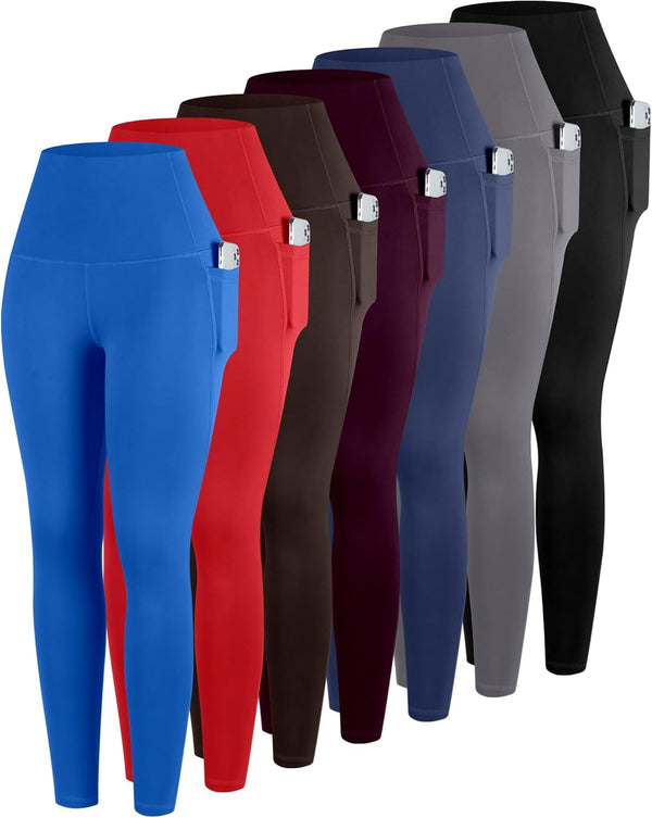Leggings With Pockets For Women, 7 Packs High Waisted
