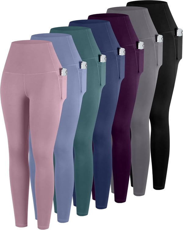 Leggings With Pockets For Women, 7 Packs High Waisted