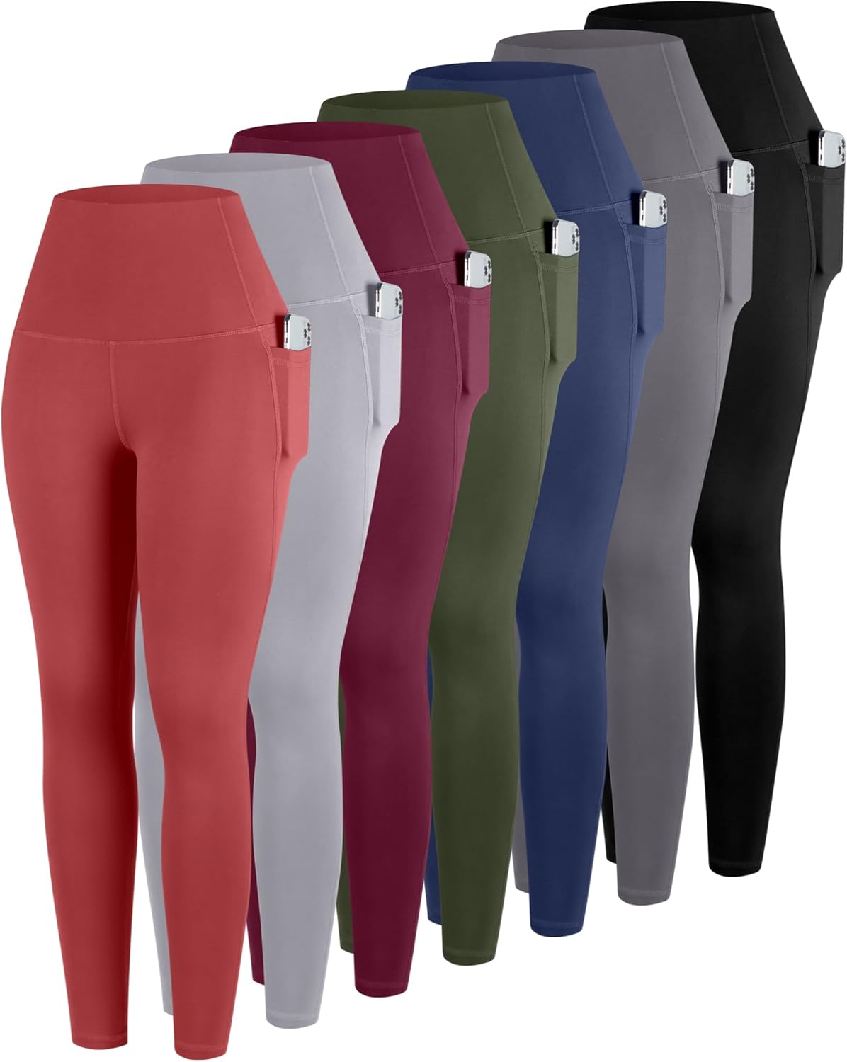 Leggings With Pockets For Women, 7 Packs High Waisted