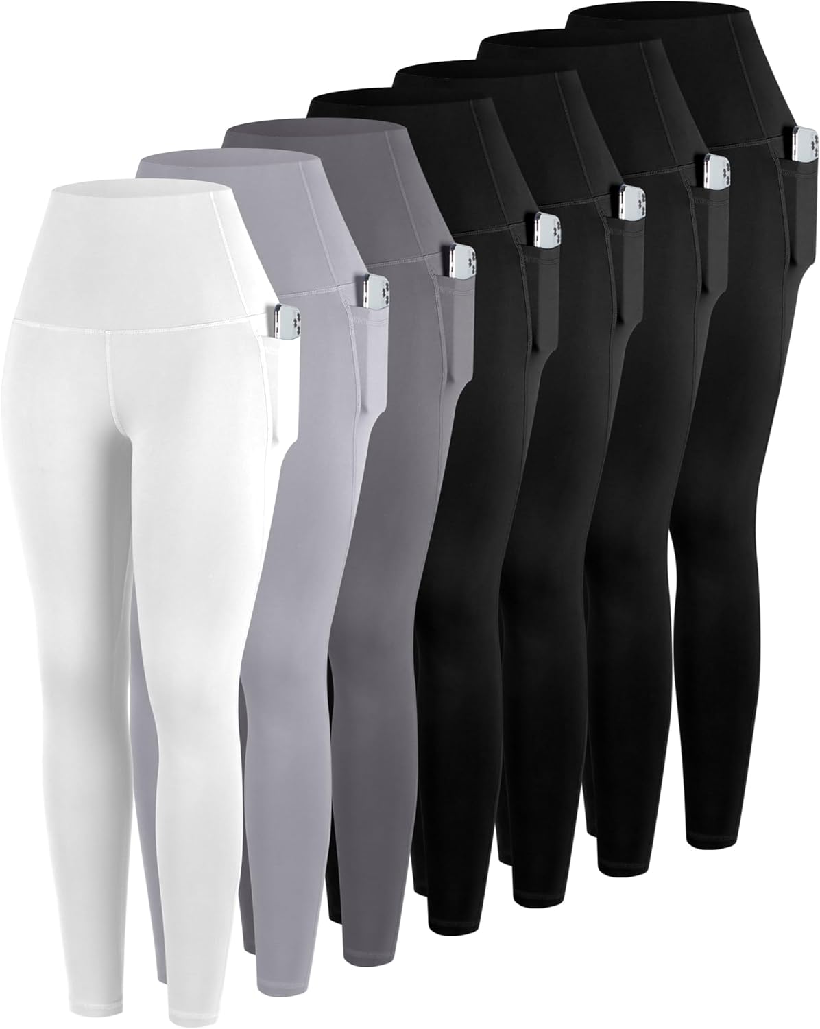 Leggings With Pockets For Women, 7 Packs High Waisted