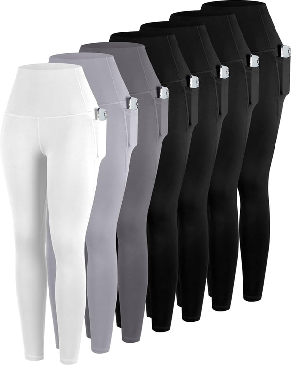 Leggings With Pockets For Women, 7 Packs High Waisted