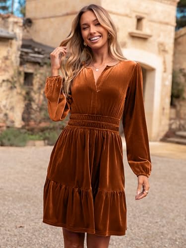 Simplee Womens Velvet Dress 2026 Fall Cocktail Long Sleeve Empire V Neck Wedding Guest Holiday Mini Dresses with Pockets Secondary image