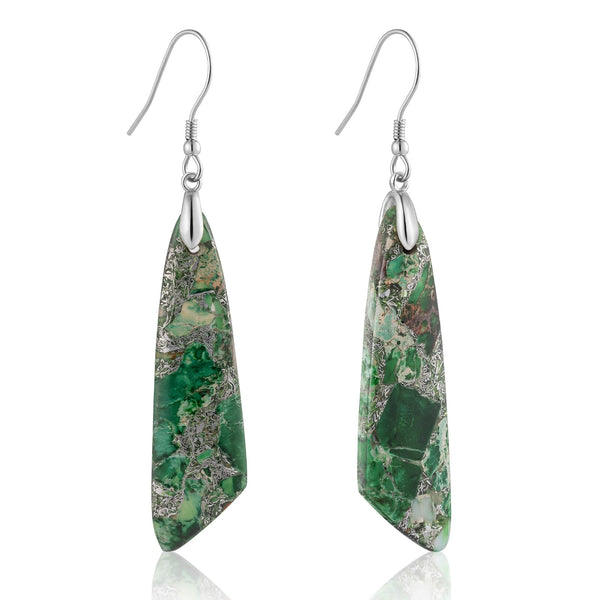 Jasper Stone Fishhook Drop Earrings