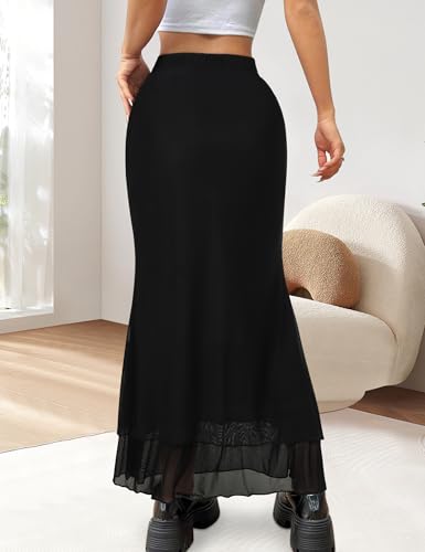 Women Maxi Skirt Flowy Elastic High Waisted Leopard Print Skirts